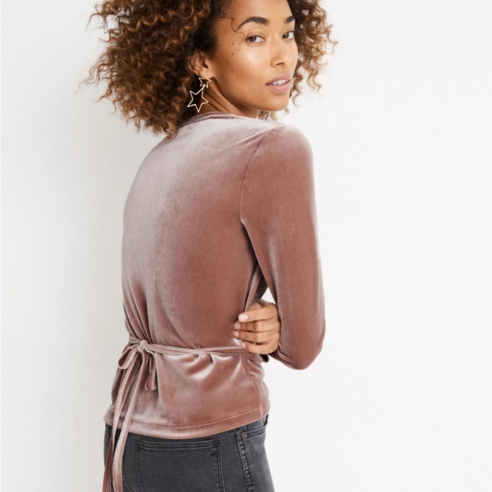 Madewell Velvet Ballet Wrap Top Warm Ash Size Small Feminine - Picture 3 of 12